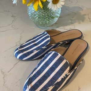 Navy and white mules